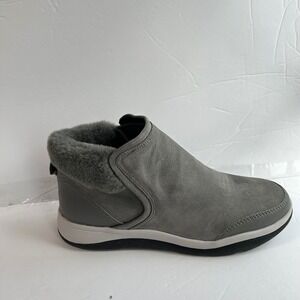 Vionic Grey Suede Faux Fur Ankle Boots Size 9 Orthopedic Zip Booties NIB